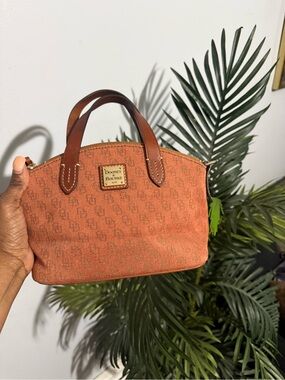 Dooney & Bourke Rust Orange Mini Satchel with Brown Leather Trim